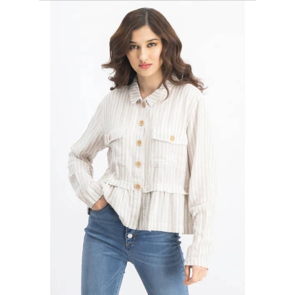 Sanctuary Wild Spirit Long Sleeve Button Down Shirt/Jacket Peplum Striped Size S
